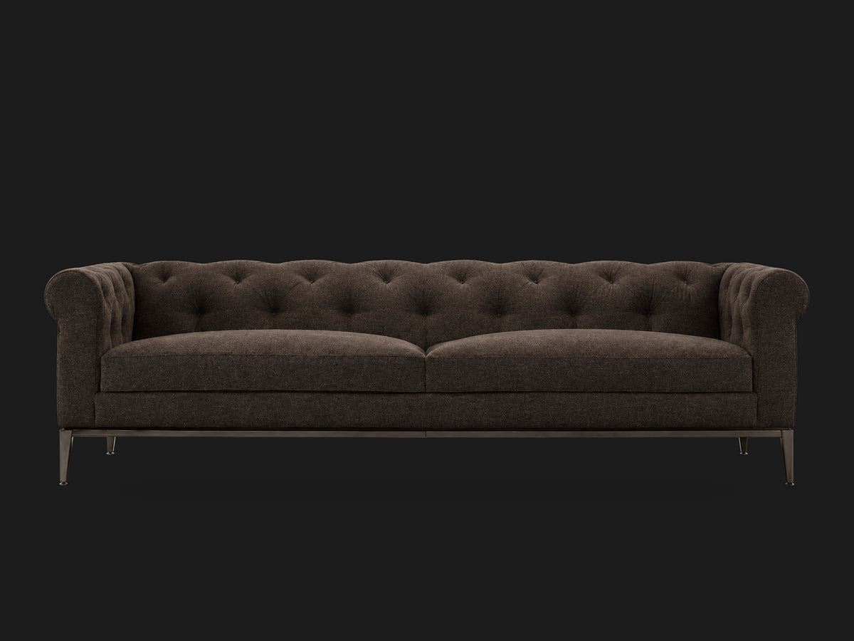 Italia Chesterfield 2-Cushion Sofa – Metal Base – Italian Brushed Wool Cocoa – Burnished Bronze #Fabric & Color_Italian Brushed Wool Cocoa