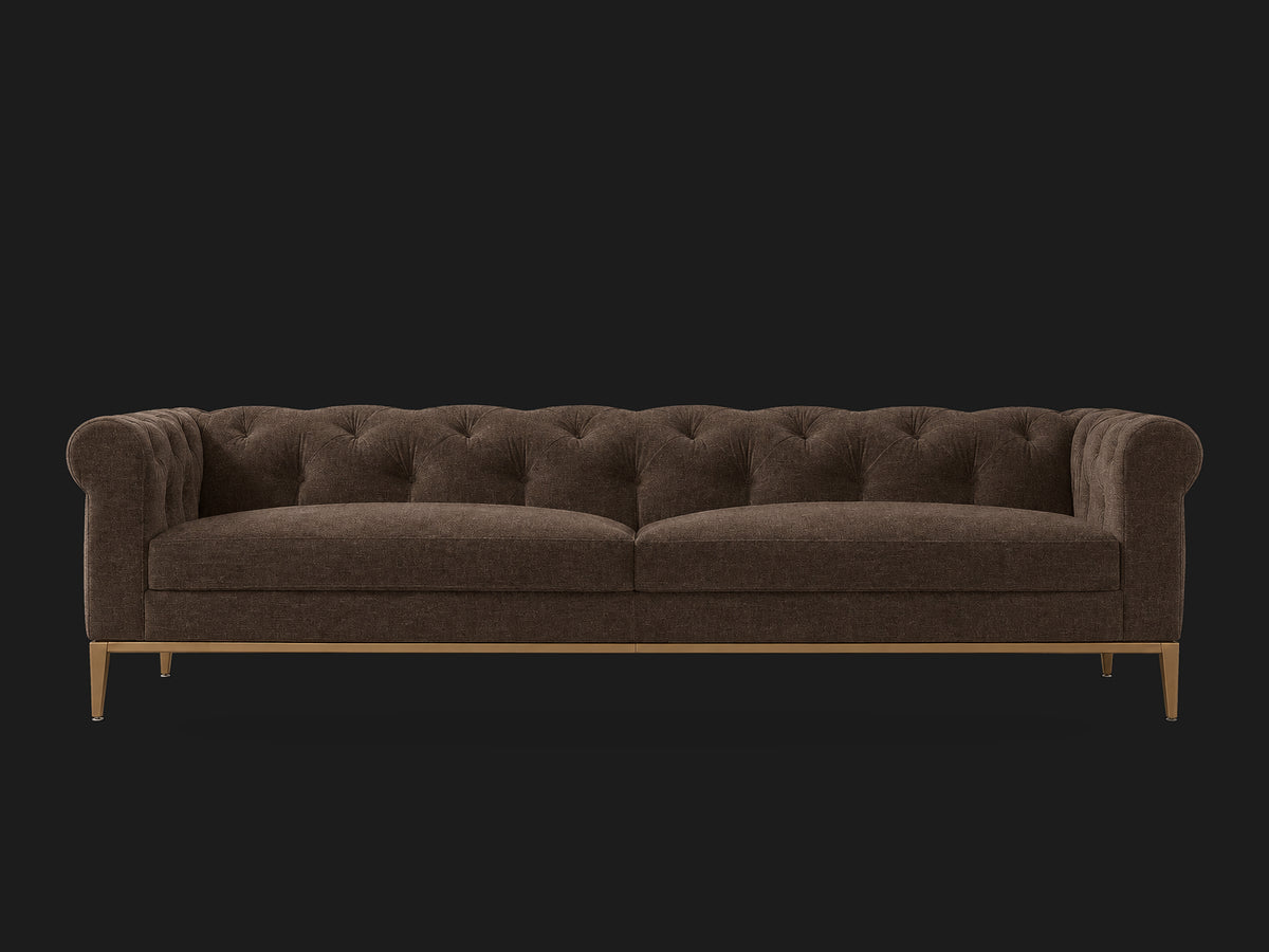 Italia Chesterfield 2-Cushion Sofa – Metal Base – Italian Brushed Wool Cocoa – Matte Brass #Fabric & Color_Italian Brushed Wool Cocoa