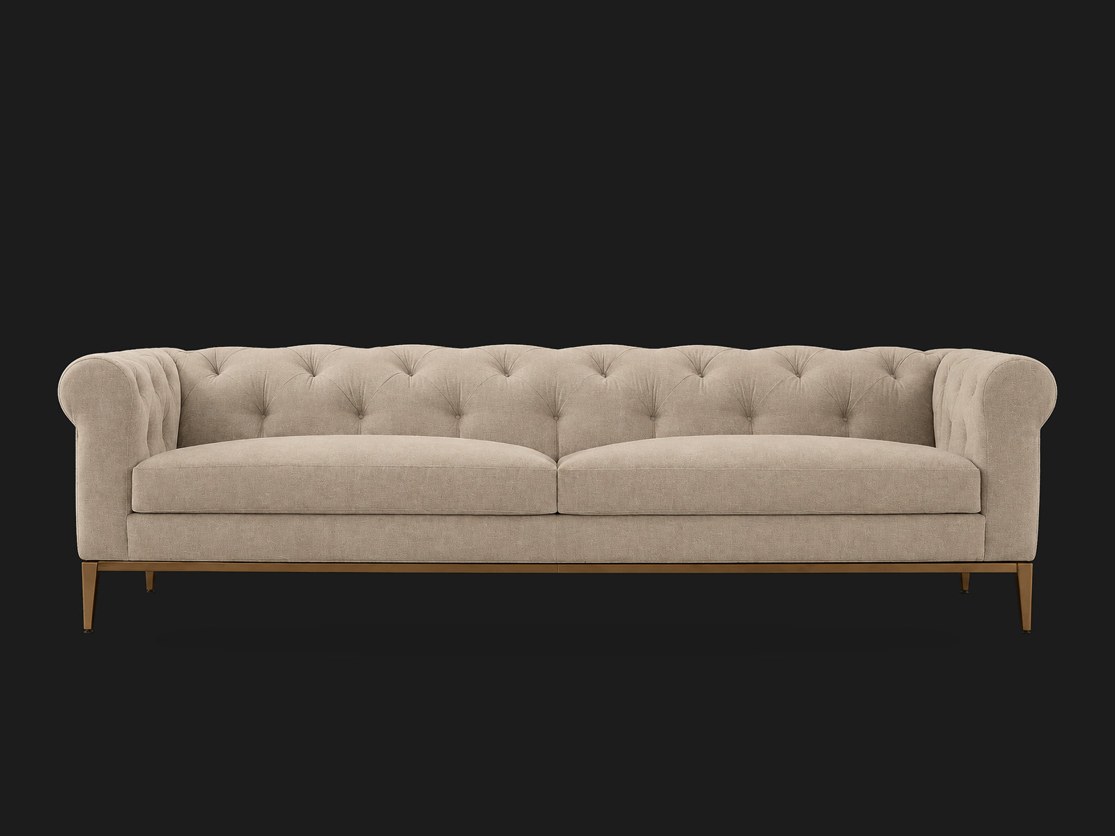 Italia Chesterfield 2-Cushion Sofa – Metal Base – Italian Brushed Wool Fox – Matte Brass #Fabric & Color_Italian Brushed Wool Fox