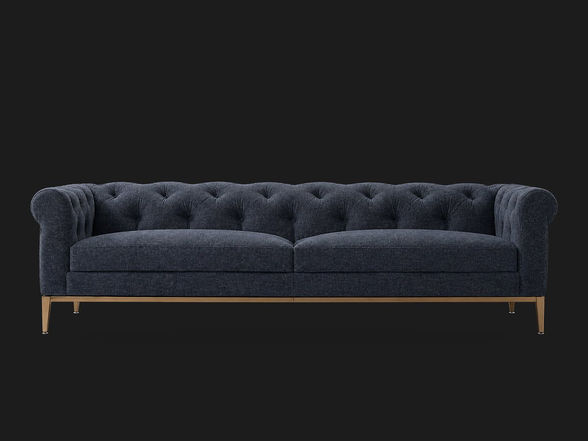 Italia Chesterfield 2-Cushion Sofa – Metal Base – Italian Brushed Wool Harbor – Matte Brass #Fabric & Color_Italian Brushed Wool Harbor