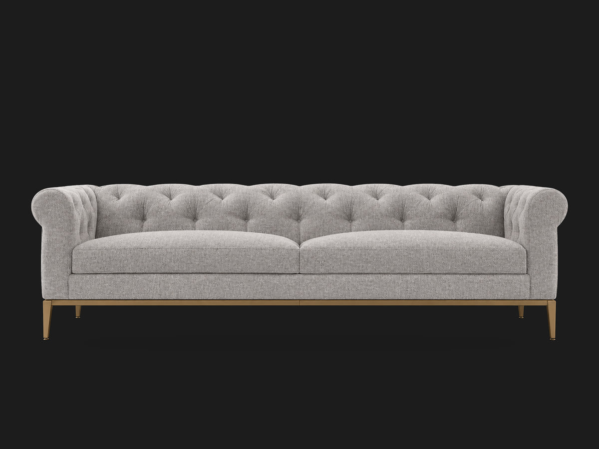 Italia Chesterfield 2-Cushion Sofa – Metal Base – Italian Brushed Wool Moon – Matte Brass #Fabric & Color_Italian Brushed Wool Moon