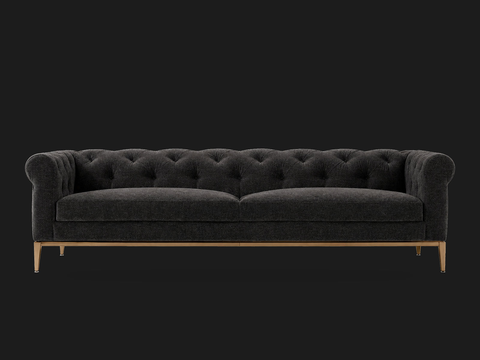 Italia Chesterfield 2-Cushion Sofa – Metal Base – Italian Brushed Wool Pepper – Matte Brass #Fabric & Color_Italian Brushed Wool Pepper