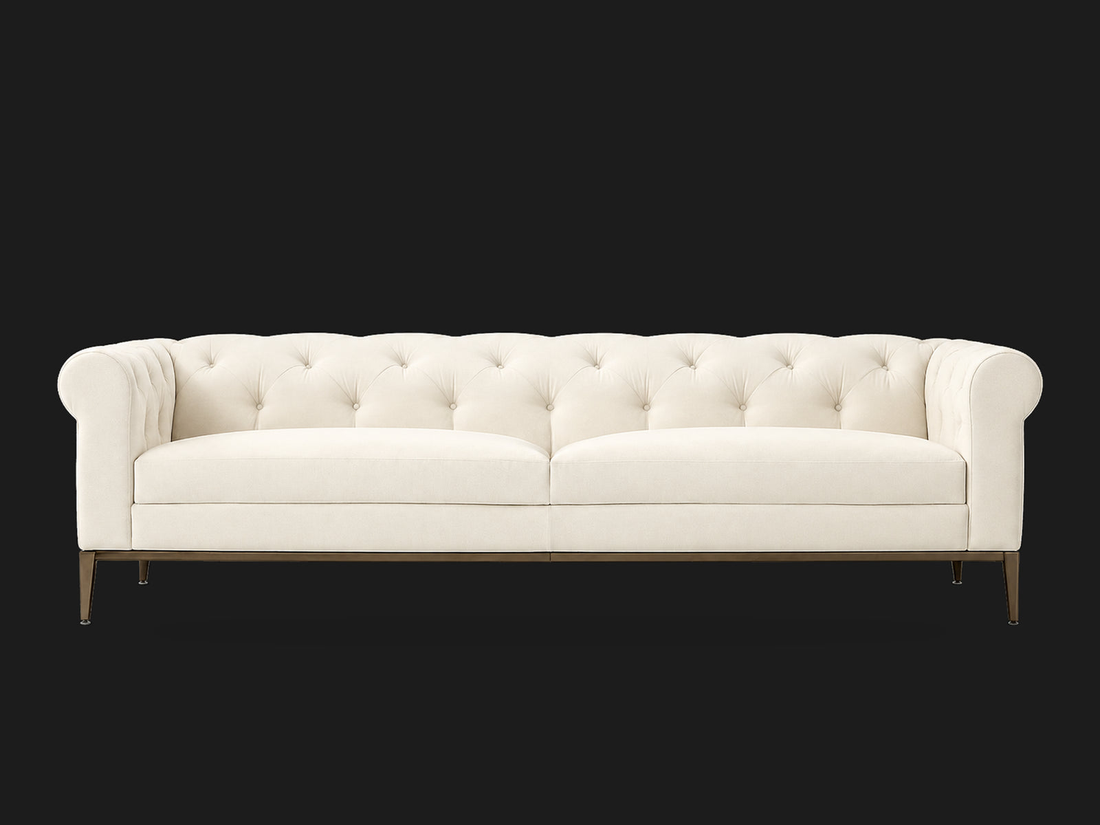 Italia Chesterfield 2-Cushion Sofa – Metal Base – Italian Brushed Wool Vanilla – Burnished Bronze #Fabric & Color_Italian Brushed Wool Vanilla