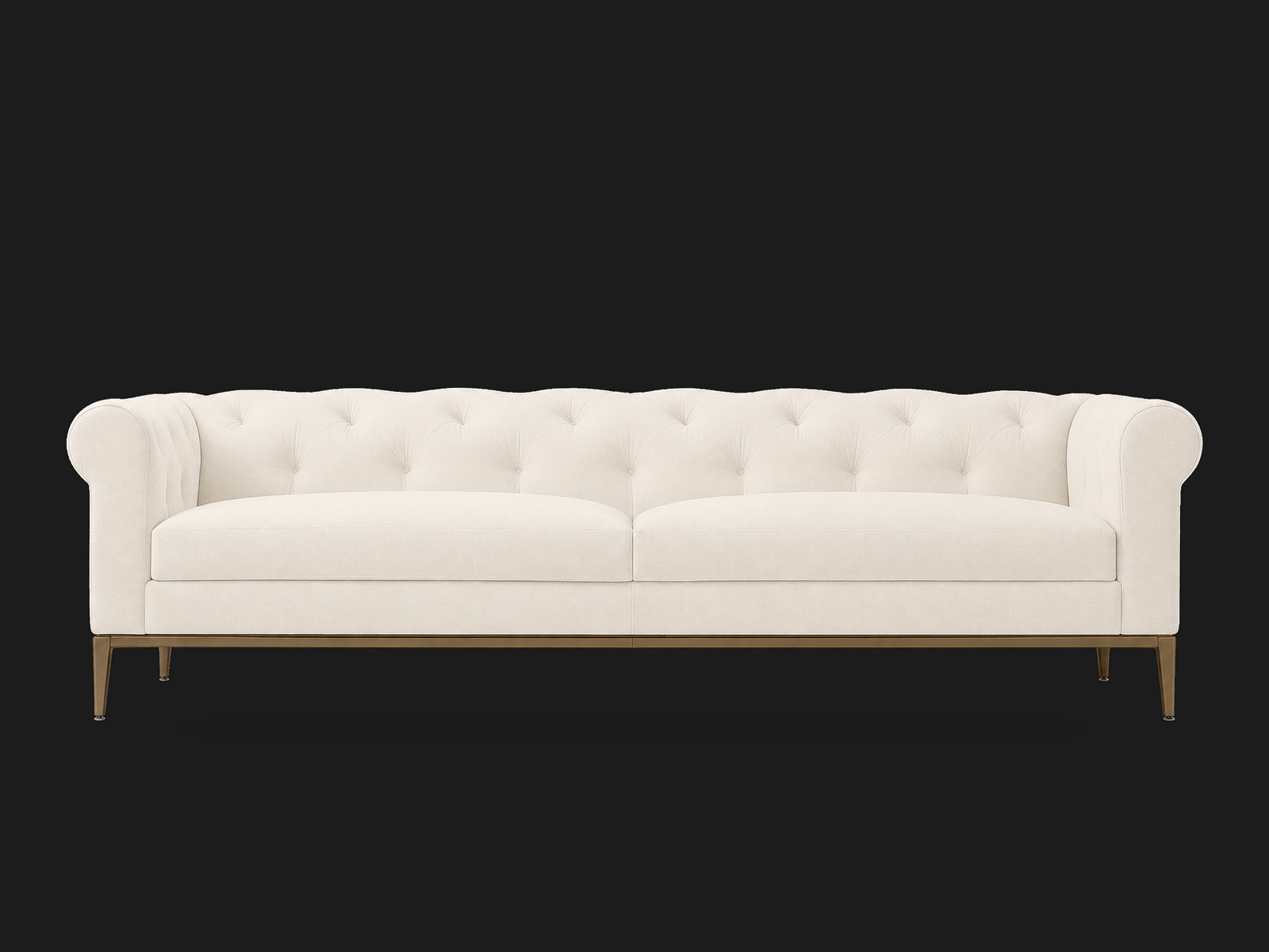 Italia Chesterfield 2-Cushion Sofa – Metal Base – Italian Brushed Wool Vanilla – Matte Brass