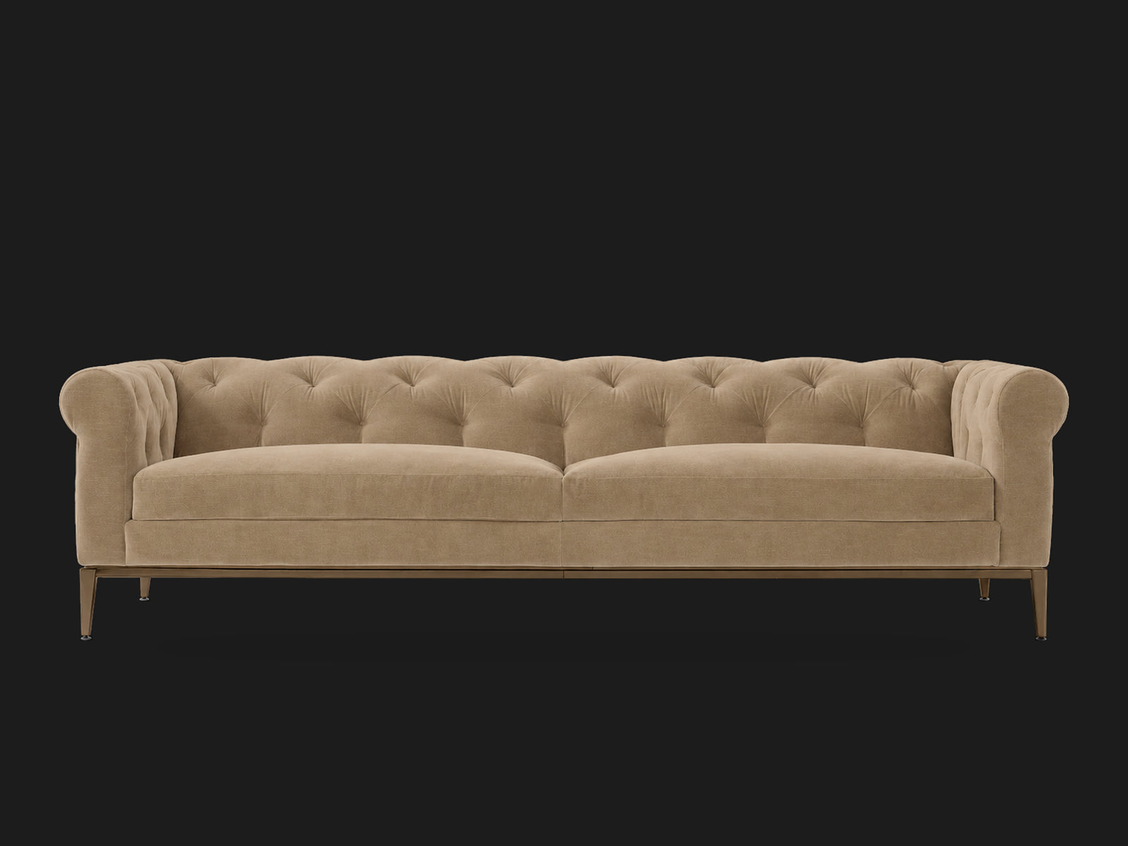 Italia Chesterfield 2-Cushion Sofa – Metal Base – Mohair Almond – Burnished Bronze #Fabric & Color_Mohair Almond