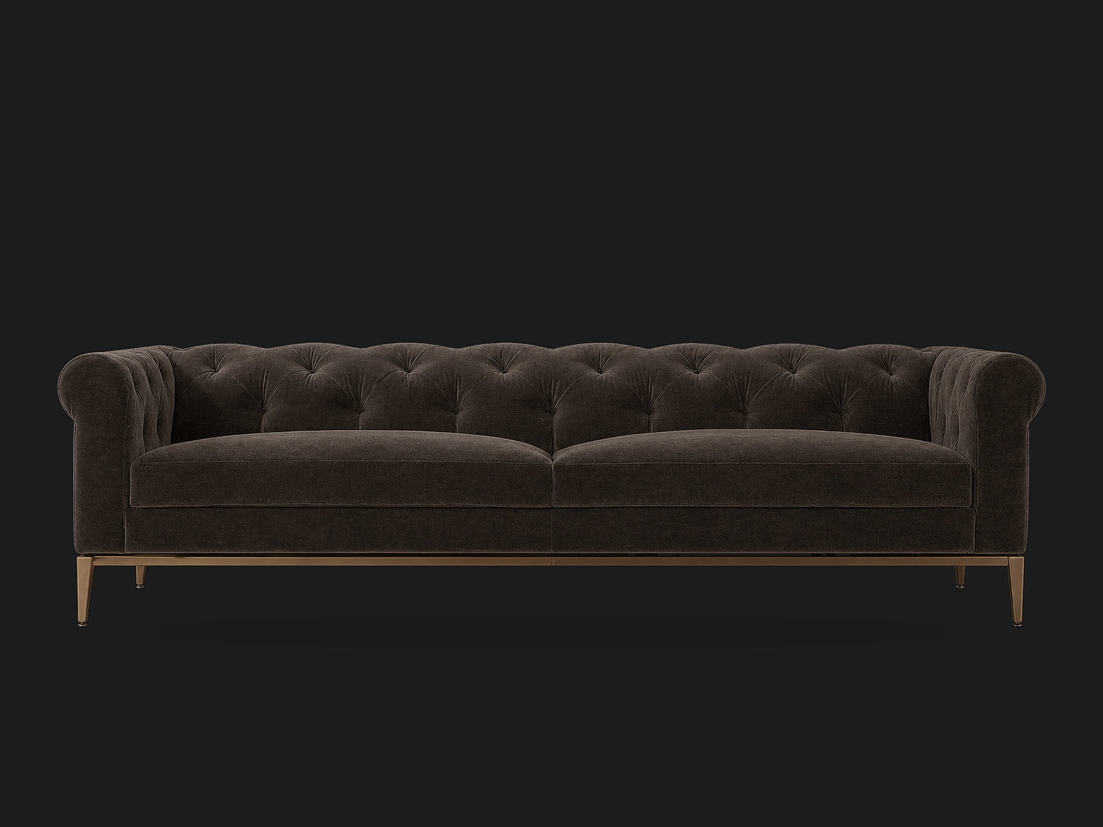 Italia Chesterfield 2-Cushion Sofa – Metal Base – Mohair Chocolate – Burnished Bronze #Fabric & Color_Mohair Chocolate