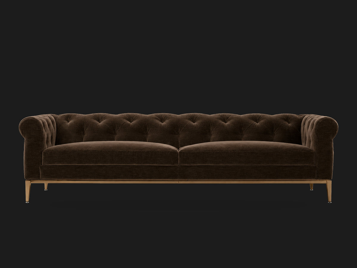 Italia Chesterfield 2-Cushion Sofa – Metal Base – Mohair Chocolate – Matte Brass #Fabric & Color_Mohair Chocolate