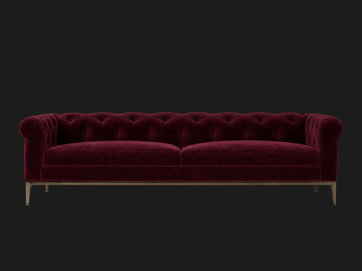 Italia Chesterfield 2-Cushion Sofa – Metal Base – Mohair Crimson – Burnished Bronze #Fabric & Color_Mohair Crimson