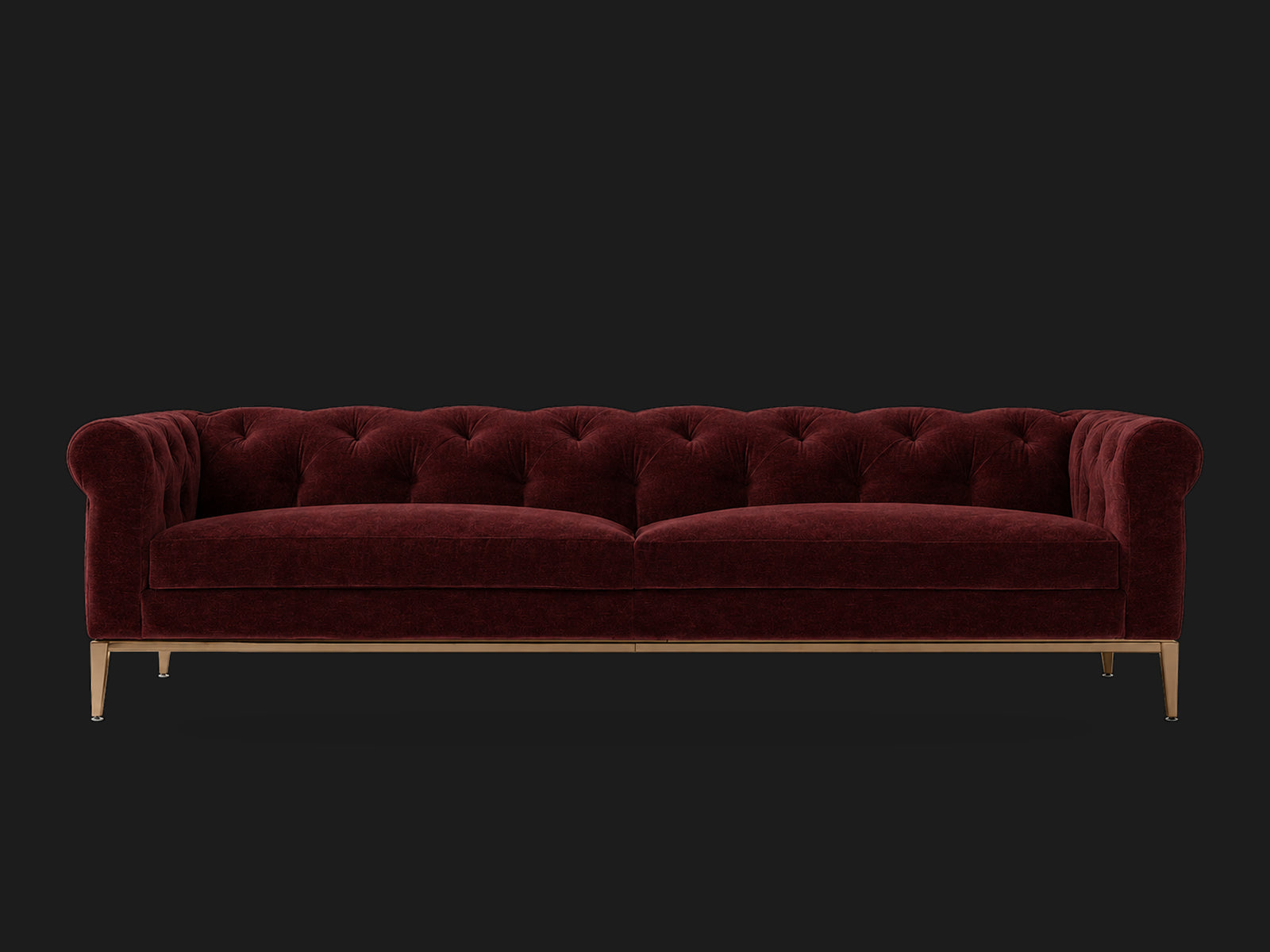 Italia Chesterfield 2-Cushion Sofa – Metal Base – Mohair Crimson – Matte Brass #Fabric & Color_Mohair Crimson