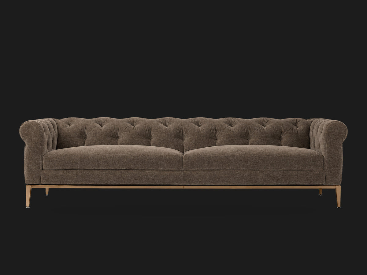 Italia Chesterfield 2-Cushion Sofa – Metal Base – Mohair Mink – Matte Brass #Fabric & Color_Mohair Mink