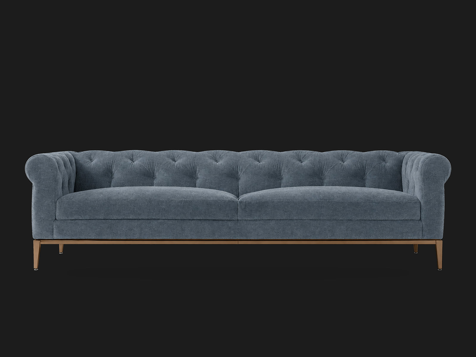Italia Chesterfield 2-Cushion Sofa – Metal Base – Mohair Slate Blue – Burnished Bronze #Fabric & Color_Mohair Slate Blue