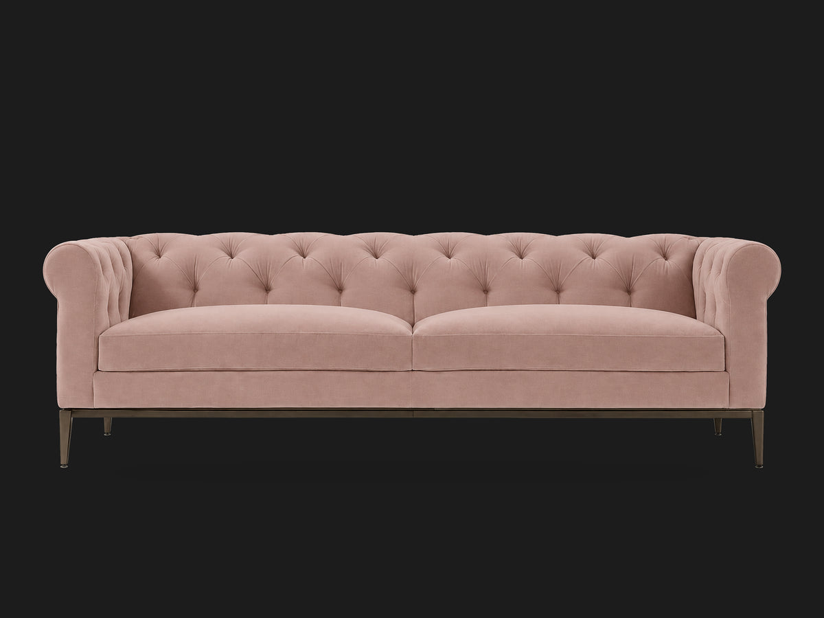 Italia Chesterfield 2-Cushion Sofa – Metal Base – Performance Velvet Blossom – Burnished Bronze #Fabric & Color_Performance Velvet Blossom
