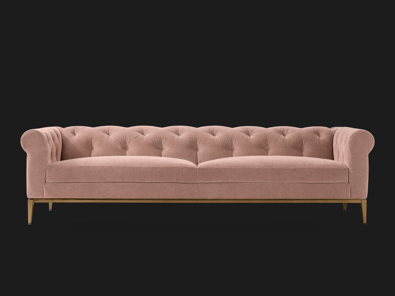 Italia Chesterfield 2-Cushion Sofa – Metal Base – Performance Velvet Blossom – Matte Brass #Fabric & Color_Performance Velvet Blossom