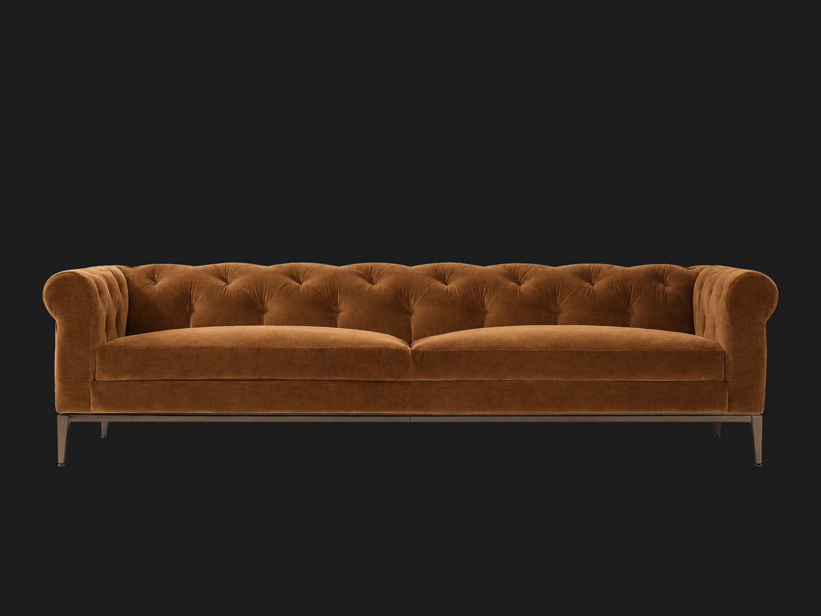 Italia Chesterfield 2-Cushion Sofa – Metal Base – Performance Velvet Cider – Burnished Bronze #Fabric & Color_Performance Velvet Cider
