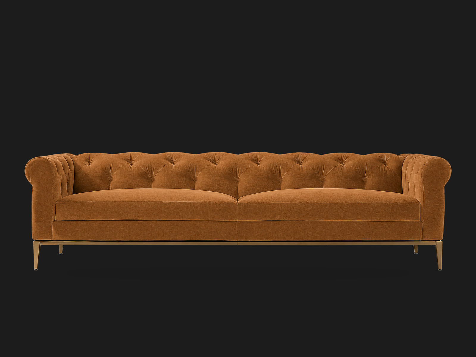 Italia Chesterfield 2-Cushion Sofa – Metal Base – Performance Velvet Cider – Matte Brass #Fabric & Color_Performance Velvet Cider