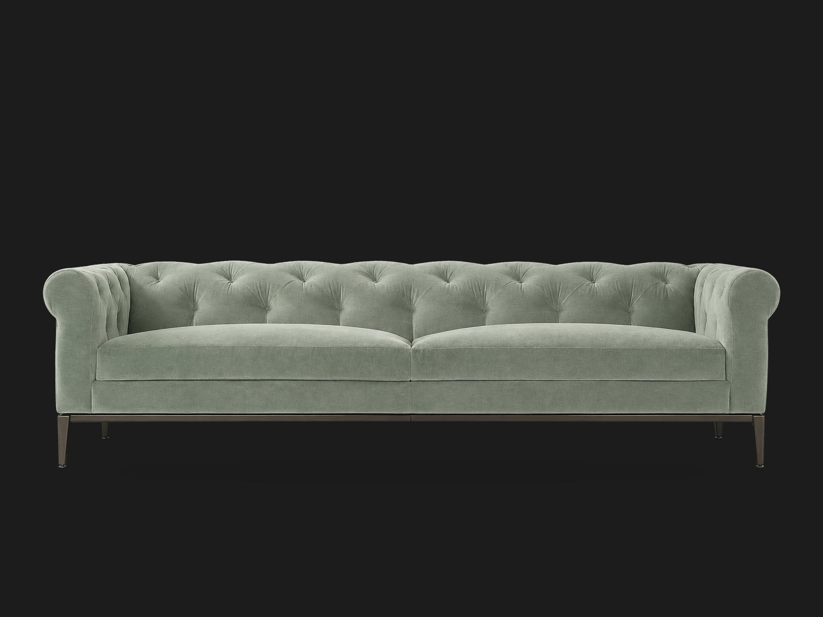 Italia Chesterfield 2-Cushion Sofa – Metal Base – Performance Velvet Seafoam – Burnished Bronze #Fabric & Color_Performance Velvet Seafoam