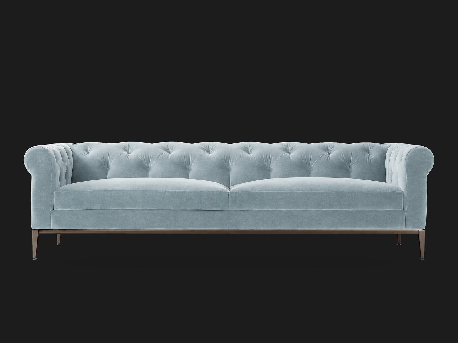 Italia Chesterfield 2-Cushion Sofa – Metal Base – Performance Velvet Sky – Burnished Bronze #Fabric & Color_Performance Velvet Sky