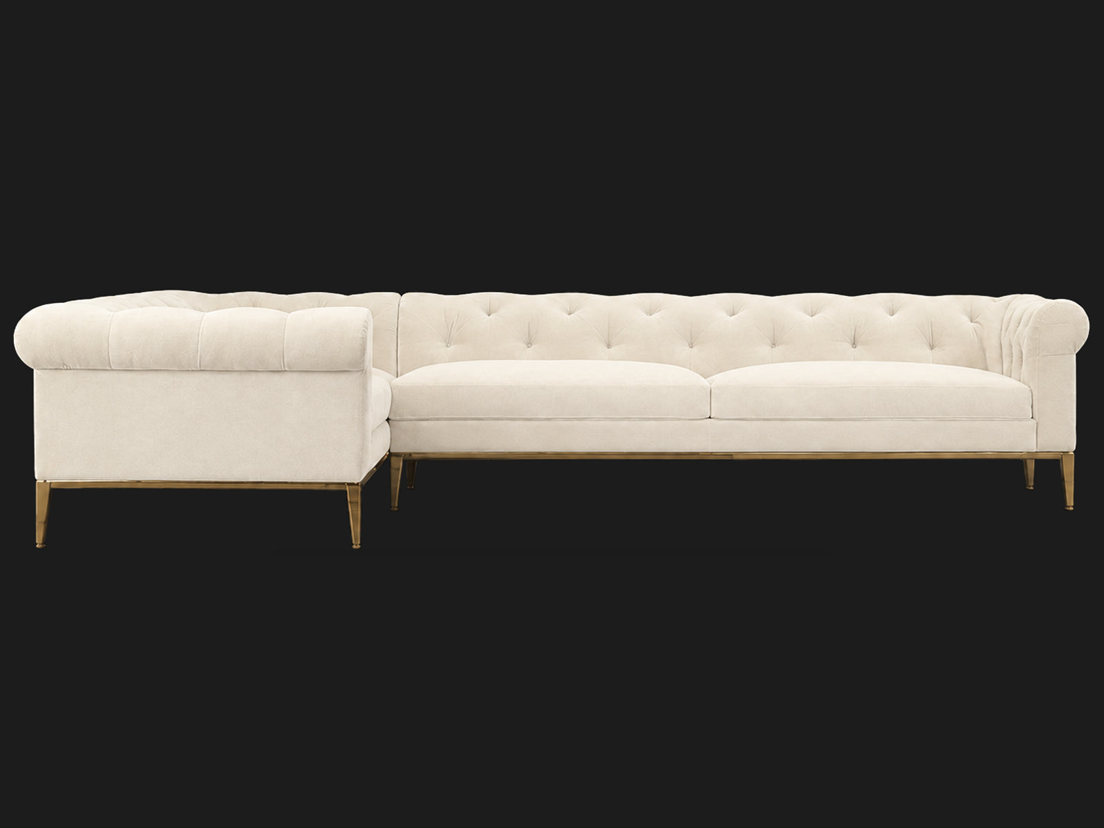 Italia Chesterfield Right-Arm L-Sectional - Italian Brushed Wool Vanilla / Matte Brass