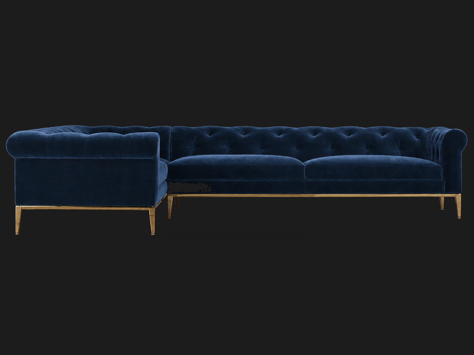 Italia Chesterfield Right-Arm L-Sectional - Velvet Sapphire / Matte Brass - main-01