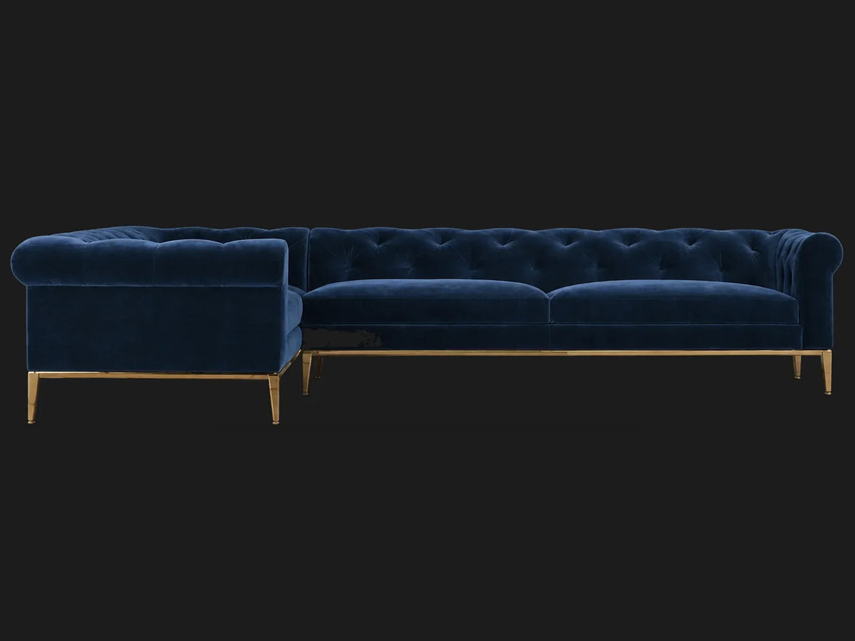 Italia Chesterfield Right-Arm L-Sectional - Velvet Sapphire / Matte Brass - main-01