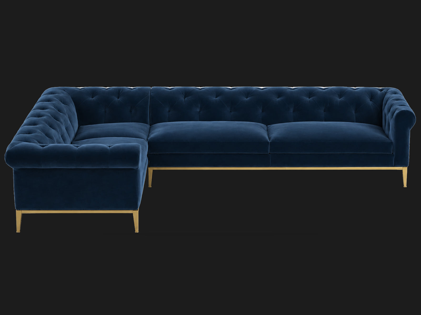 Italia Chesterfield Right-Arm L-Sectional - Velvet Sapphire / Matte Brass - main-02