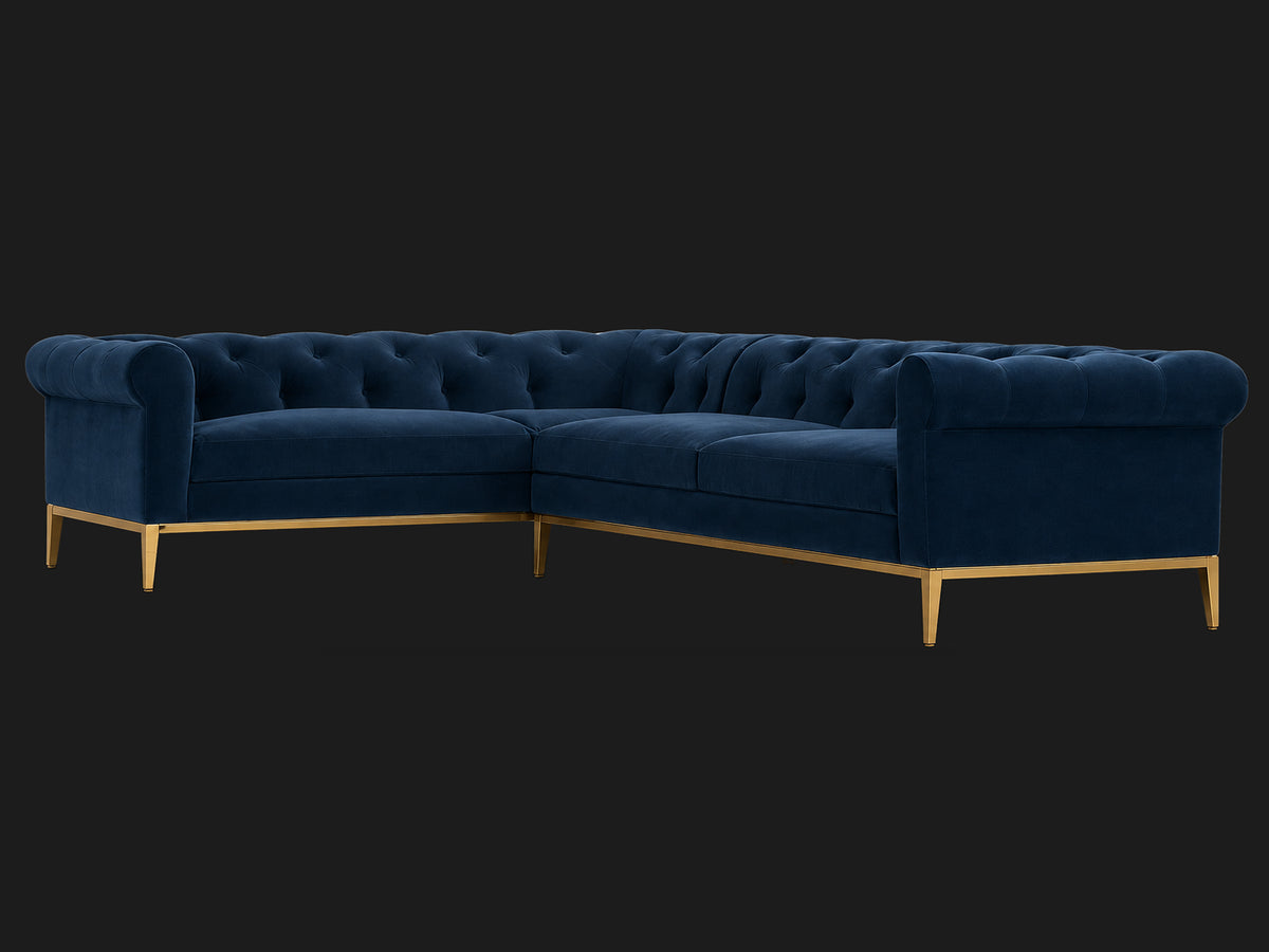 Italia Chesterfield Right-Arm L-Sectional - Velvet Sapphire / Matte Brass - main-03