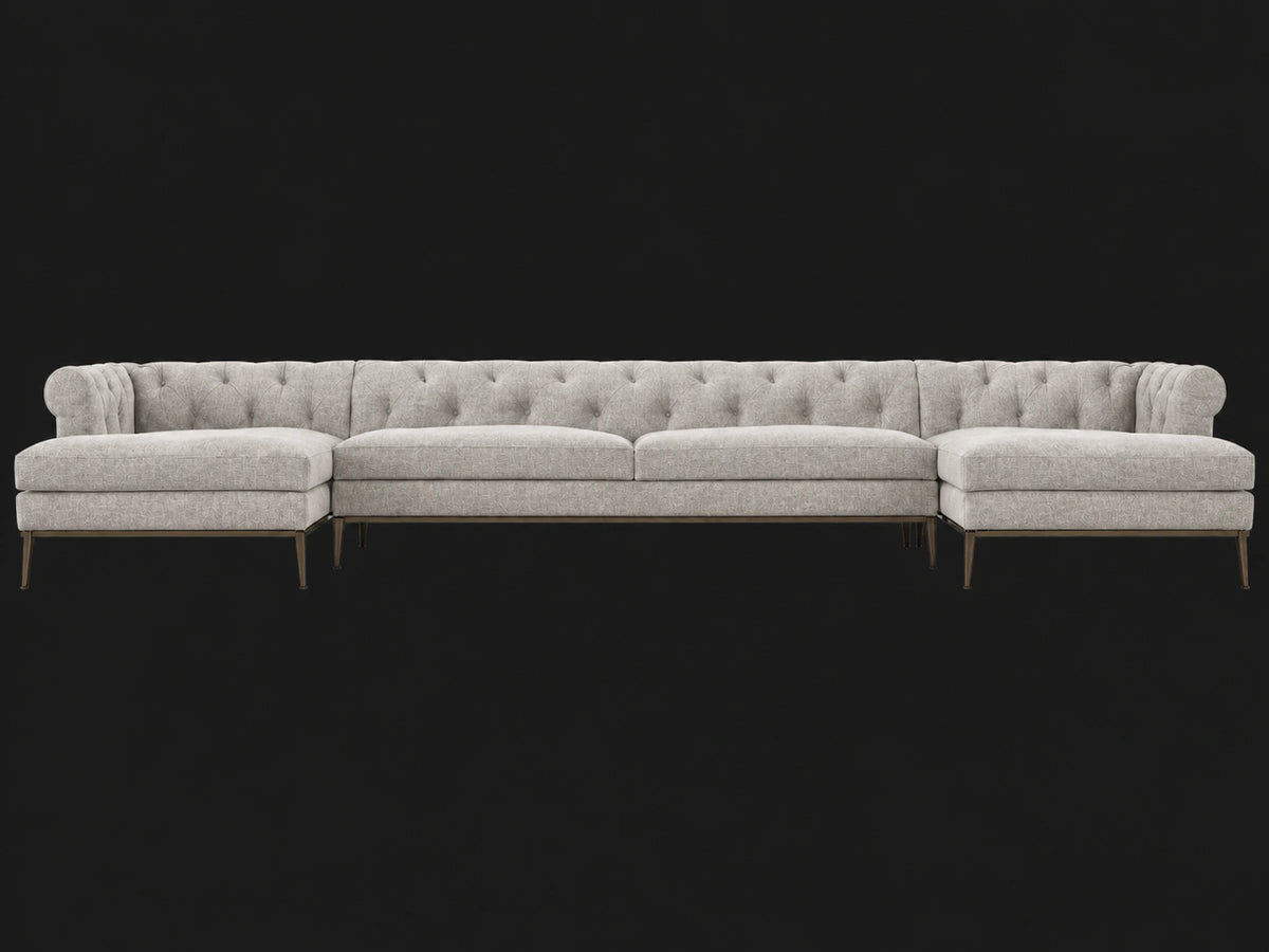 Italia Chesterfield U-Chaise Sectional - Italian Brushed Wool Moon / Burnished Bronze - main front