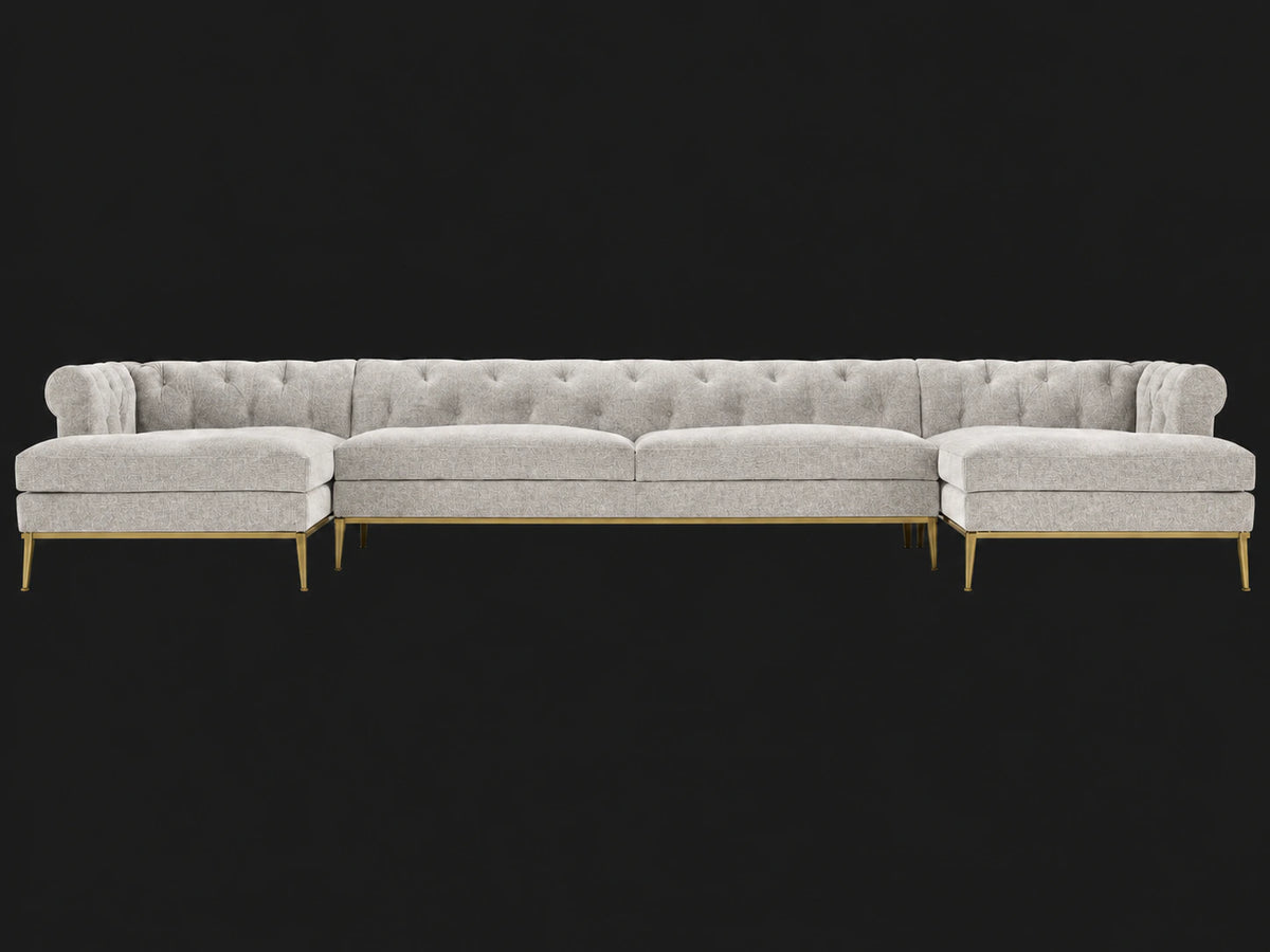 Italia Chesterfield U-Chaise Sectional - Italian Brushed Wool Moon / Matte Brass - main front