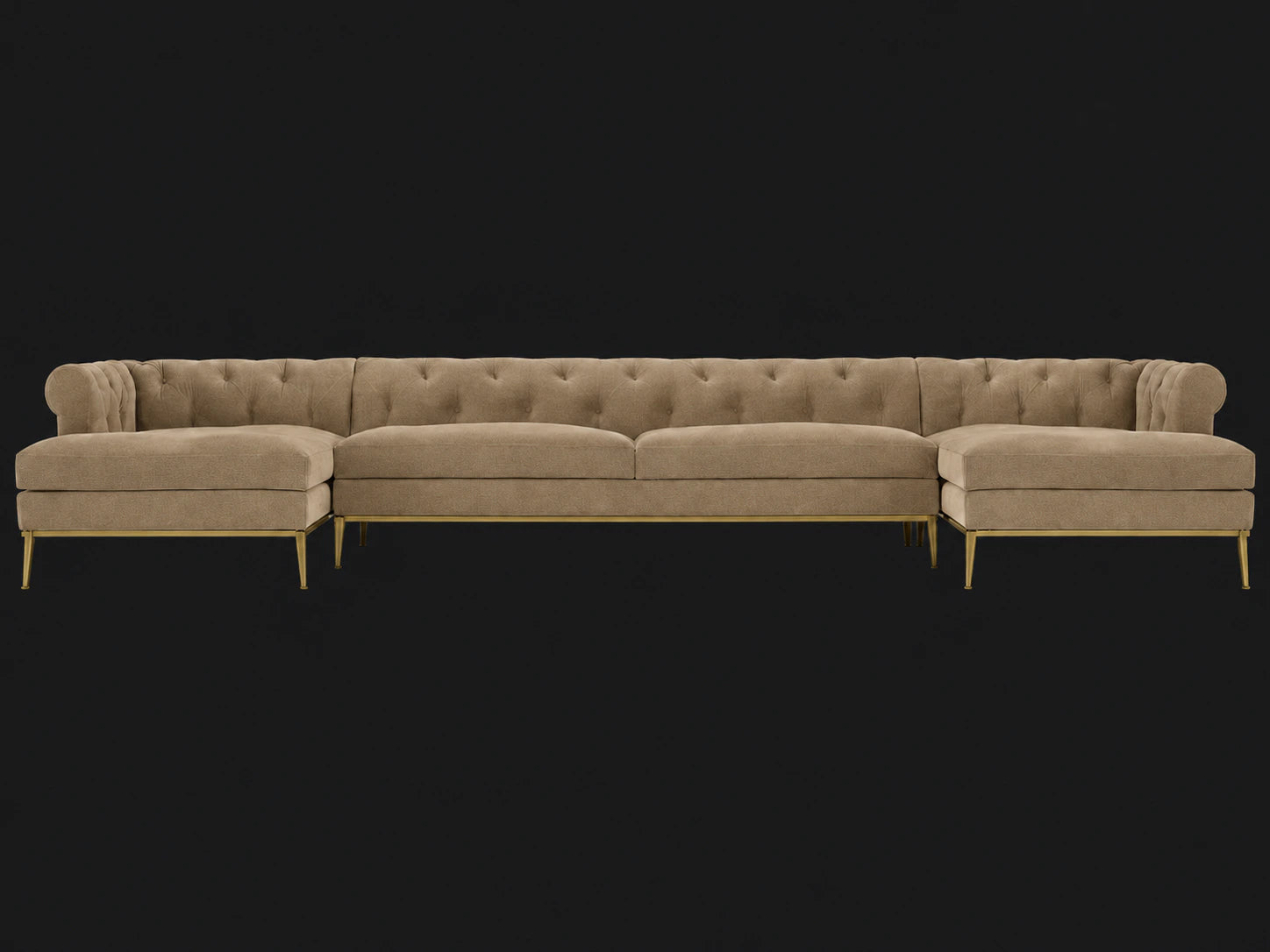Italia Chesterfield U-Chaise Sectional - Mohair Almond / Matte Brass