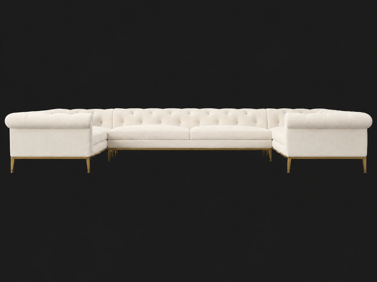 Italia Chesterfield U-Sectional - Italian Brushed Wool Vanilla / Matte Brass - main front