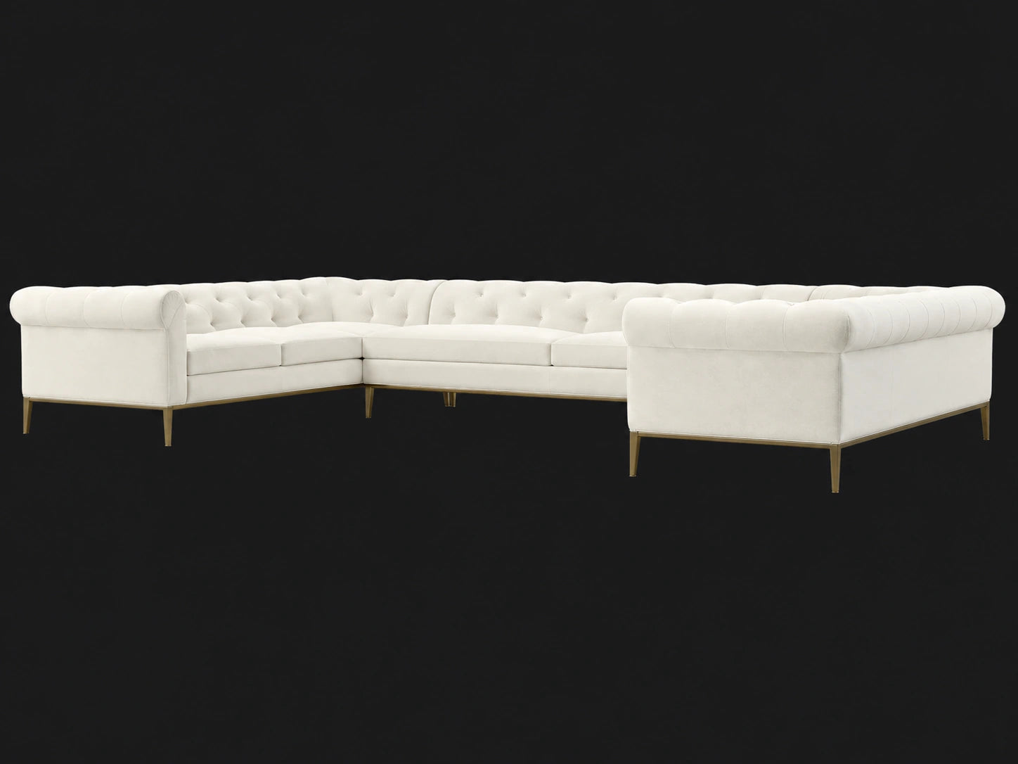 Italia Chesterfield U-Sectional - Italian Brushed Wool Vanilla / Matte Brass - three-quarter view