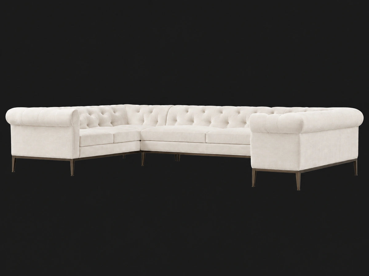 Italia Chesterfield U-Sectional - Italian Brushed Wool Vanilla / Burnished Bronze - three-quarter view