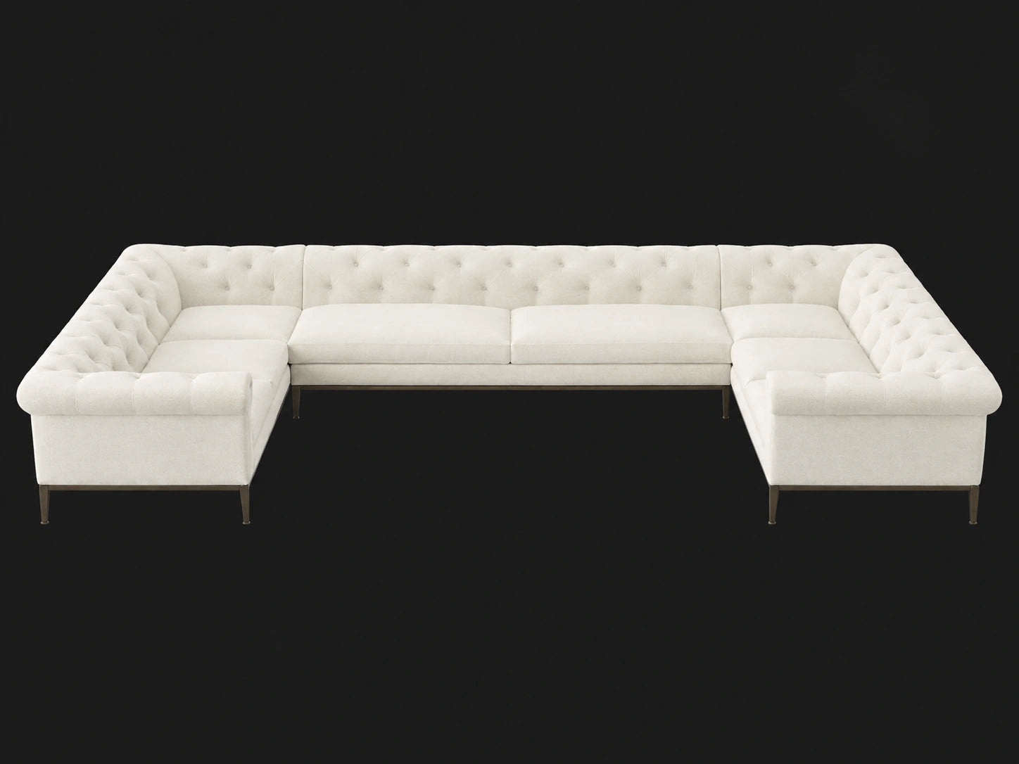 Italia Chesterfield U-Sectional - Italian Brushed Wool Vanilla / Burnished Bronze - elevated view
