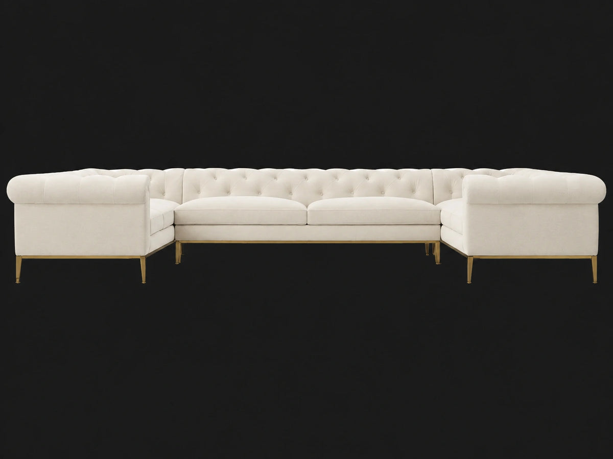 Italia Chesterfield U-Sectional - Italian Brushed Wool Vanilla / Matte Brass