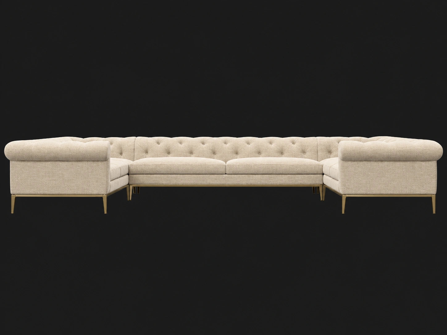 Italia Chesterfield U-Sectional - Performance Linen Weave Beige / Matte Brass