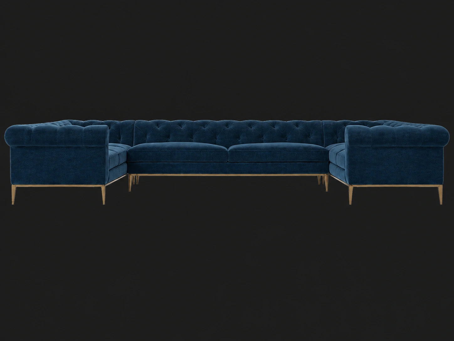 Italia Chesterfield U-Sectional - Performance Velvet Sapphire / Matte Brass