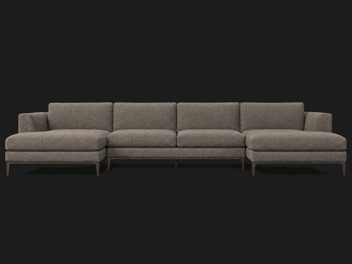 Italia Taper Arm U-Chaise Sectional – Metal Base – Heritage Belgian Linen Agate – Burnished Bronze #Fabric & Color_Heritage Belgian Linen Agate