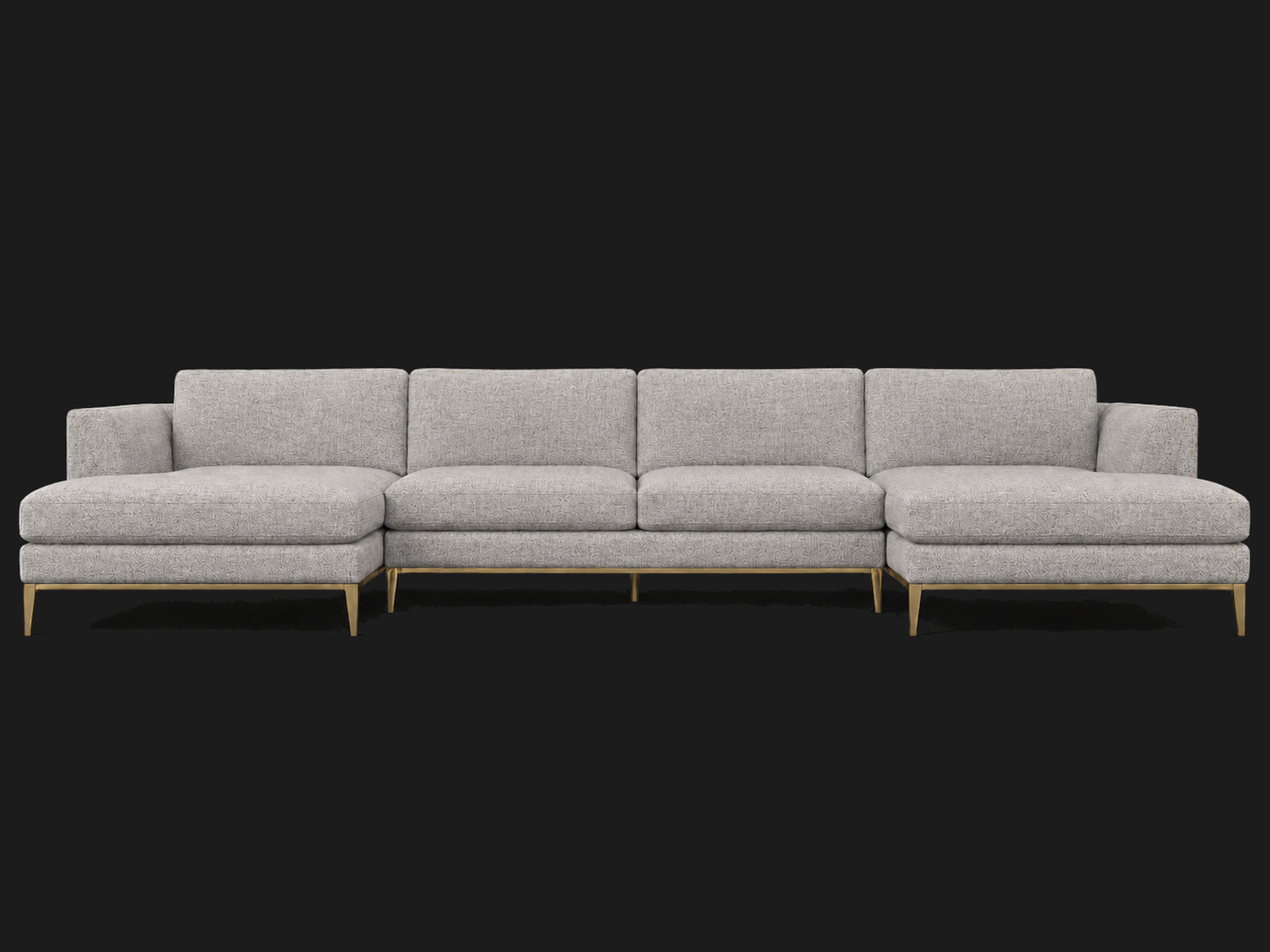 Italia Taper Arm U-Chaise Sectional – Metal Base – Heritage Belgian Linen Agate – Matte Brass
