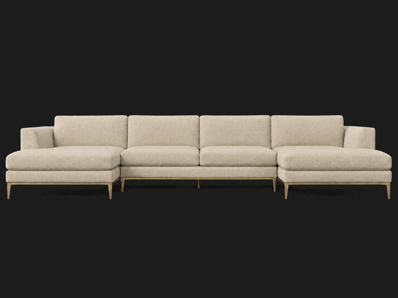 Italia Taper Arm U-Chaise Sectional – Metal Base – Heritage Belgian Linen Alder – Matte Brass