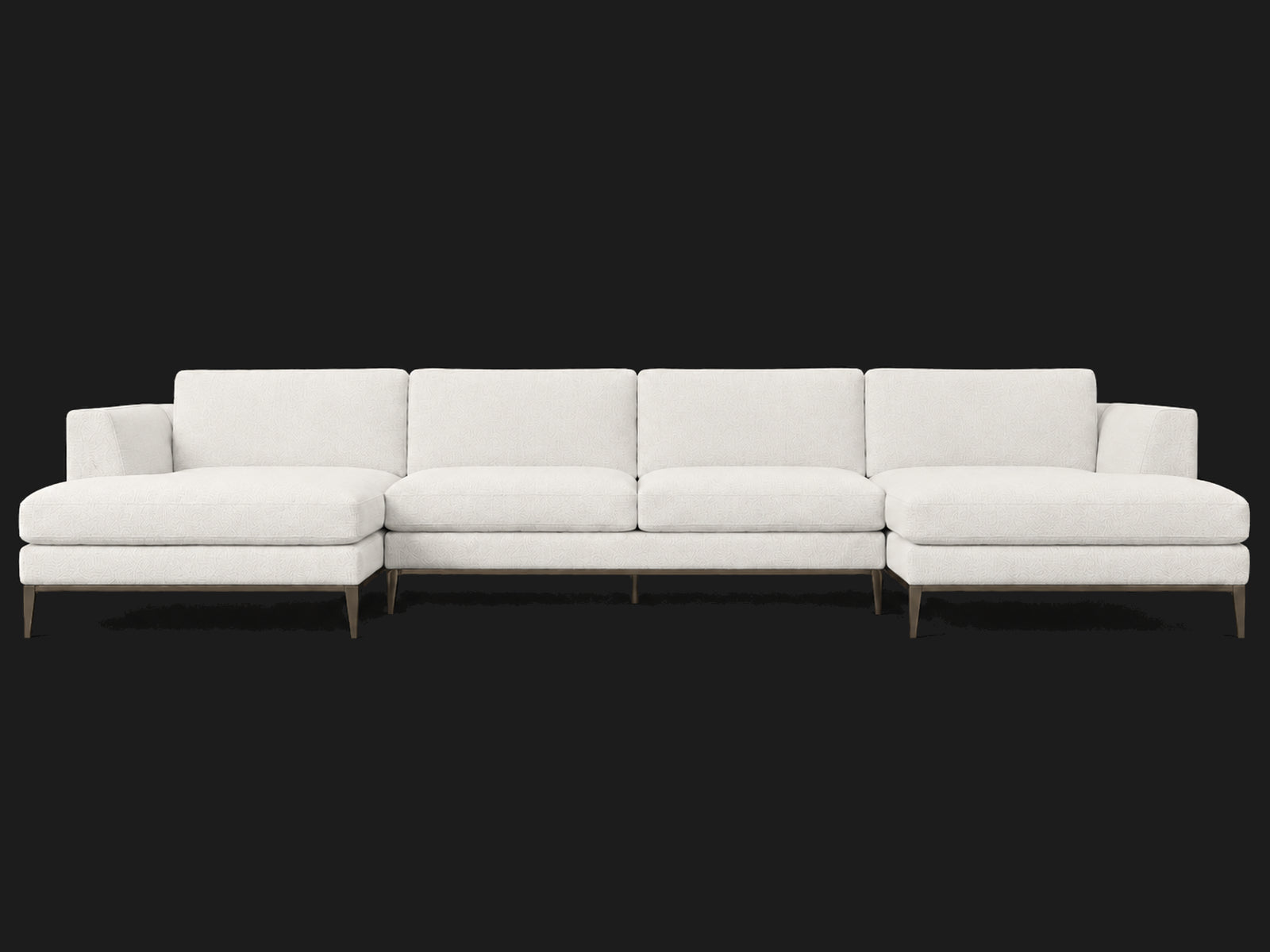 Italia Taper Arm U-Chaise Sectional – Metal Base – Heritage Belgian Linen Egret – Burnished Bronze #Fabric & Color_Heritage Belgian Linen Egret