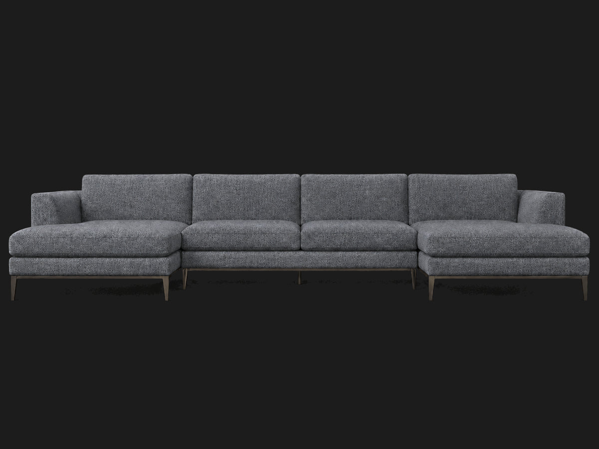 Italia Taper Arm U-Chaise Sectional – Metal Base – Heritage Belgian Linen Lake – Burnished Bronze #Fabric & Color_Heritage Belgian Linen Lake