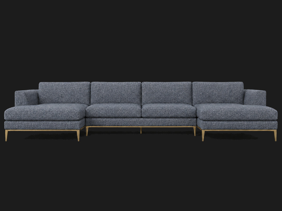 Italia Taper Arm U-Chaise Sectional – Metal Base – Heritage Belgian Linen Lake – Matte Brass