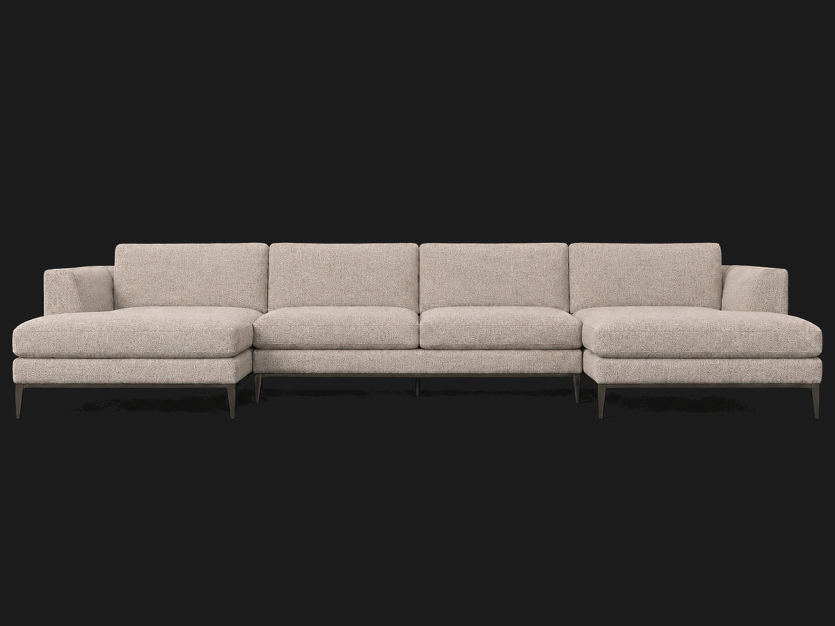 Italia Taper Arm U-Chaise Sectional – Metal Base – Heritage Belgian Linen Petal – Burnished Bronze #Fabric & Color_Heritage Belgian Linen Petal
