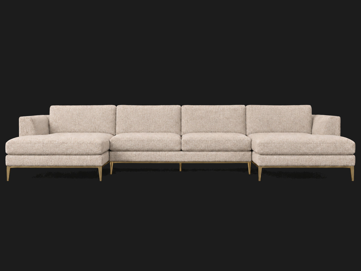 Italia Taper Arm U-Chaise Sectional – Metal Base – Heritage Belgian Linen Petal – Matte Brass