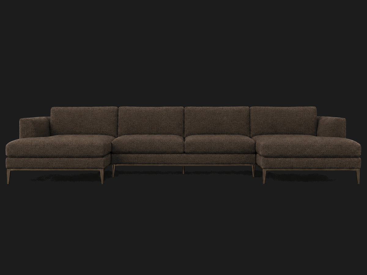 Italia Taper Arm U-Chaise Sectional – Metal Base – Italian Brushed Wool Cocoa – Burnished Bronze #Fabric & Color_Italian Brushed Wool Cocoa