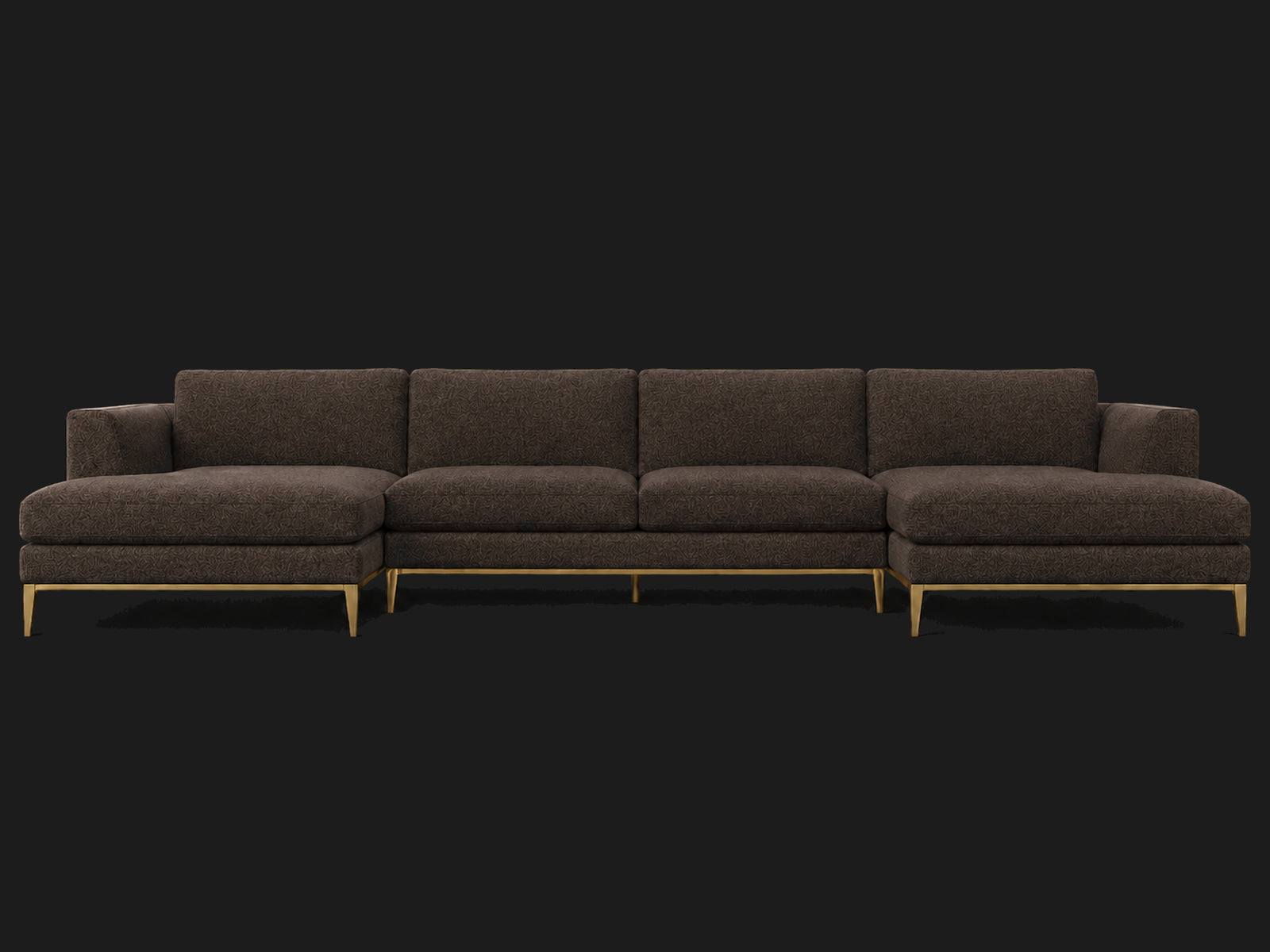 Italia Taper Arm U-Chaise Sectional – Metal Base – Italian Brushed Wool Cocoa – Matte Brass