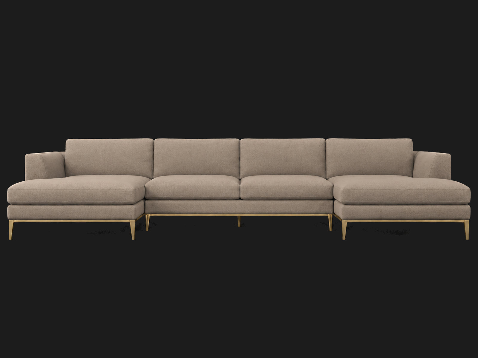 Italia Taper Arm U-Chaise Sectional – Metal Base – Italian Brushed Wool Fox – Matte Brass