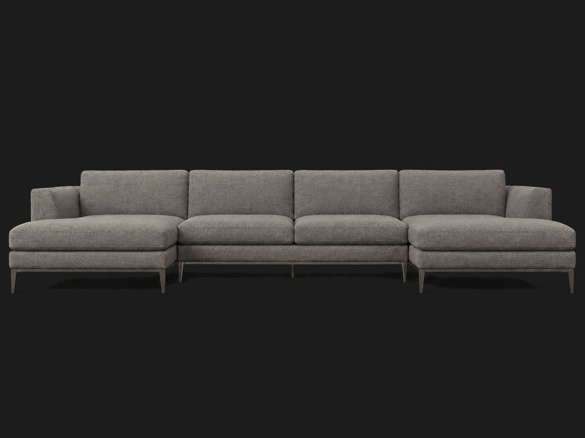 Italia Taper Arm U-Chaise Sectional – Metal Base – Italian Brushed Wool Moon – Burnished Bronze #Fabric & Color_Italian Brushed Wool Moon