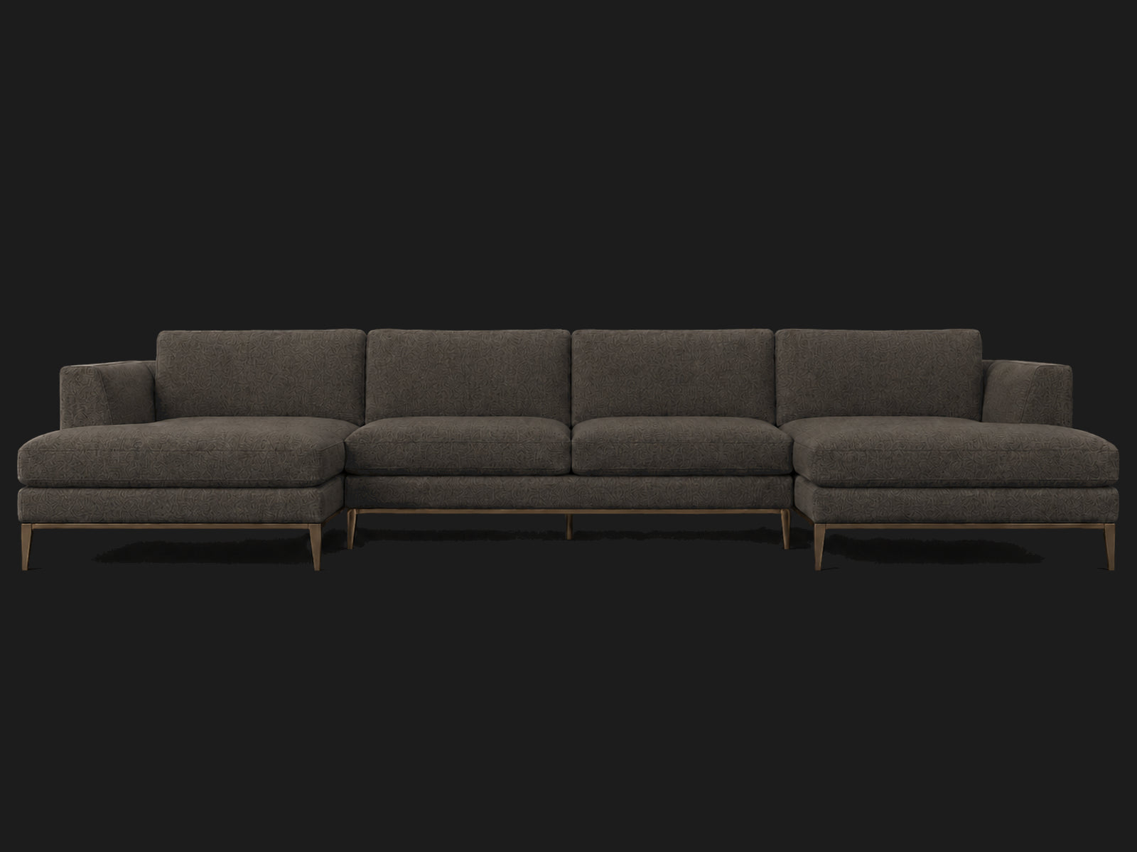 Italia Taper Arm U-Chaise Sectional – Metal Base – Italian Brushed Wool Pepper – Burnished Bronze #Fabric & Color_Italian Brushed Wool Pepper