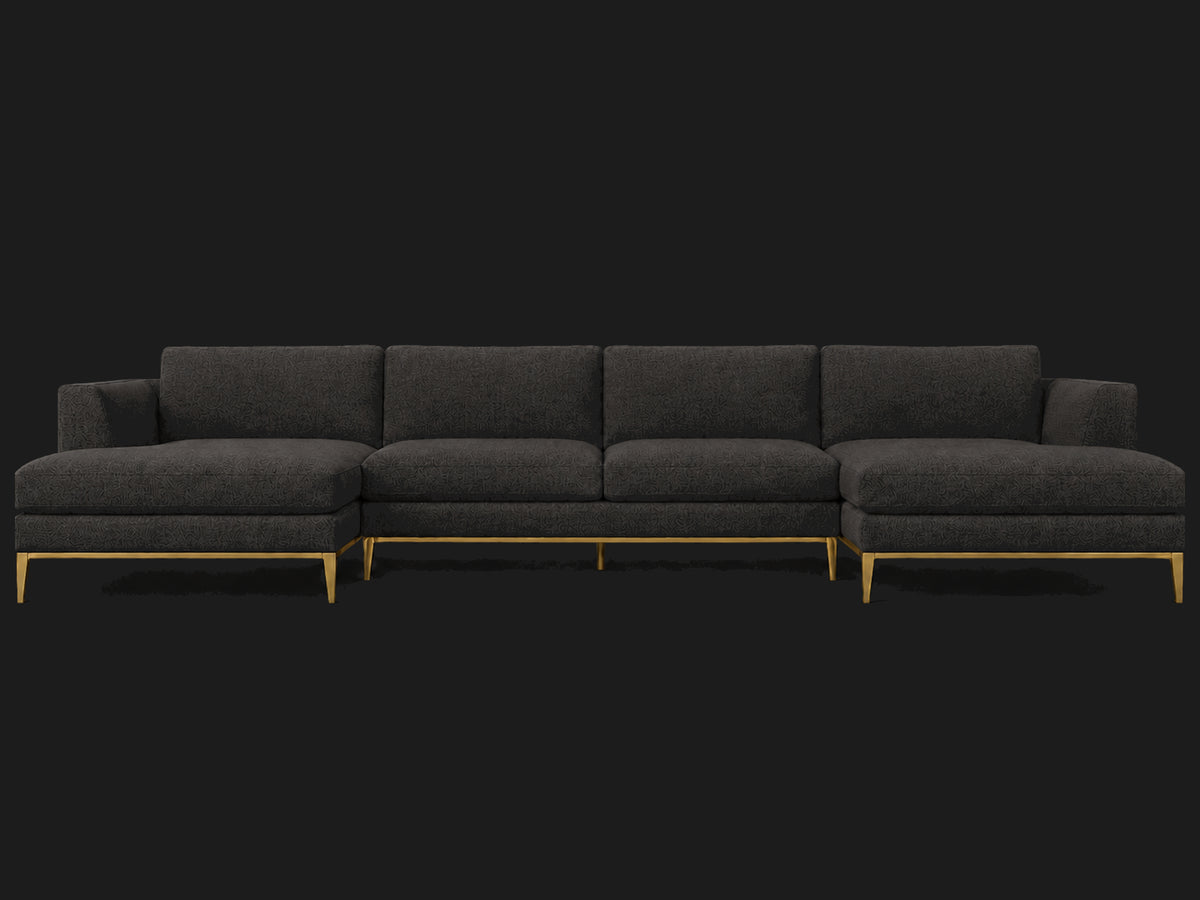 Italia Taper Arm U-Chaise Sectional – Metal Base – Italian Brushed Wool Pepper – Matte Brass